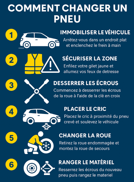 les étapes pour changer un pneu - infographie